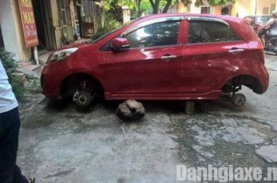 Kia Morning ở Phú Thọ bị trộm cuỗm mất bộ lốp, gương vẫn nguyên