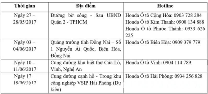 Chương trình lái thử xe Honda trong tháng 6/2017 trên cả nước